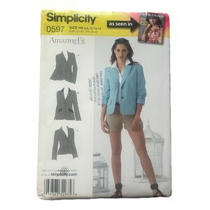 Simplicity 0597 Sewing Pattern Amazing Fit Lined Jacket Blazer 6-14 H5 Cup A B C